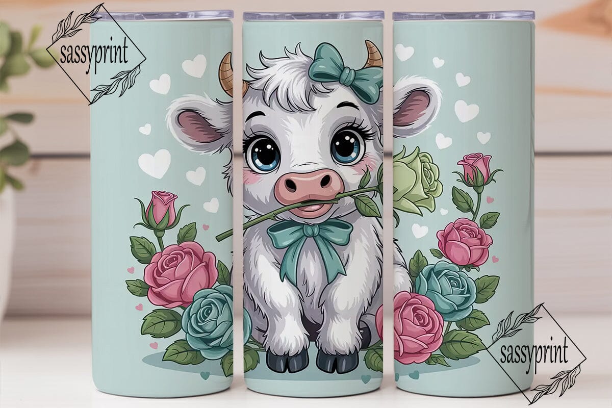 Cute Cow with Roses Tumbler Wrap - Image 2