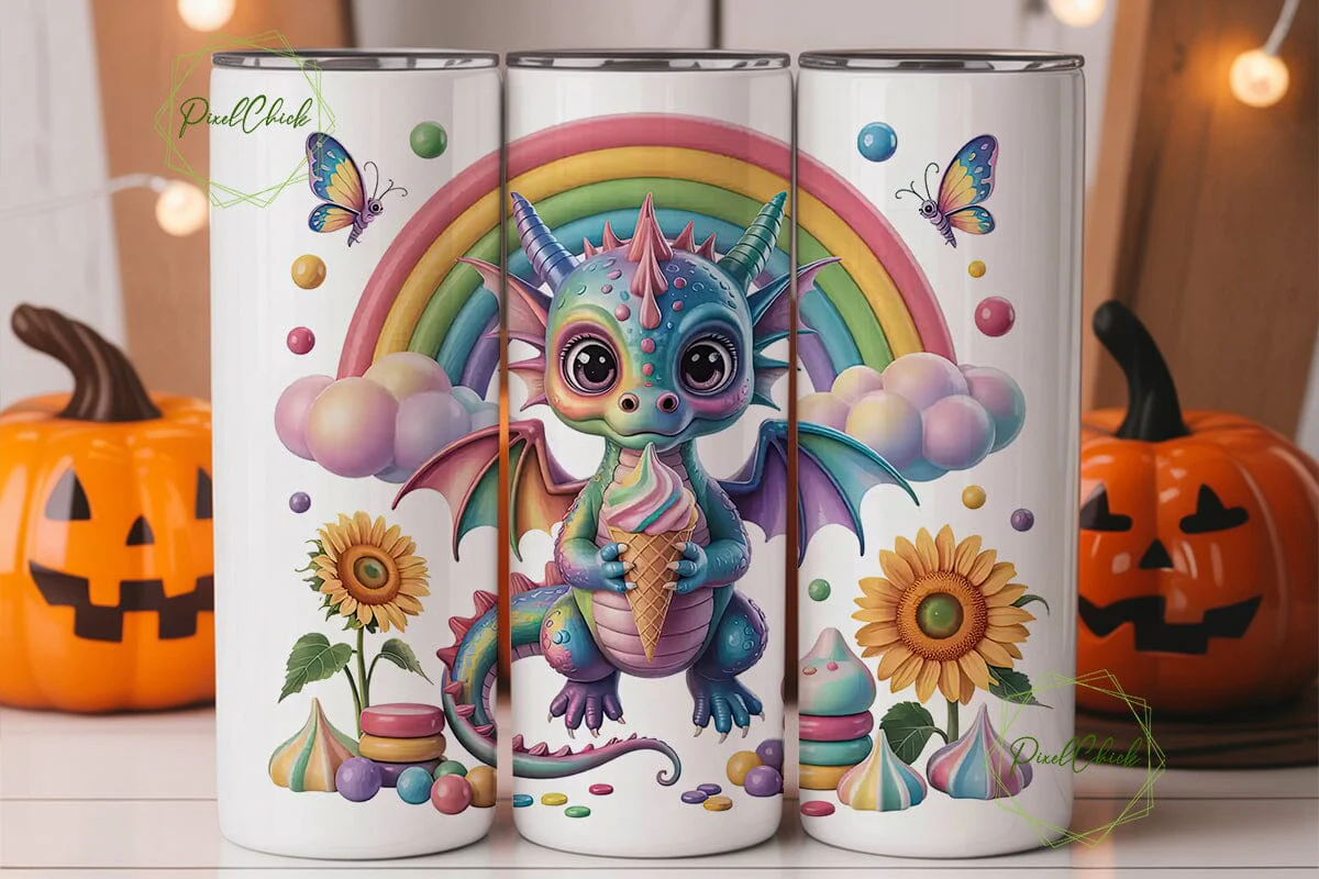 Cute Dragon with Ice Cream 20oz Tumbler - Image 2