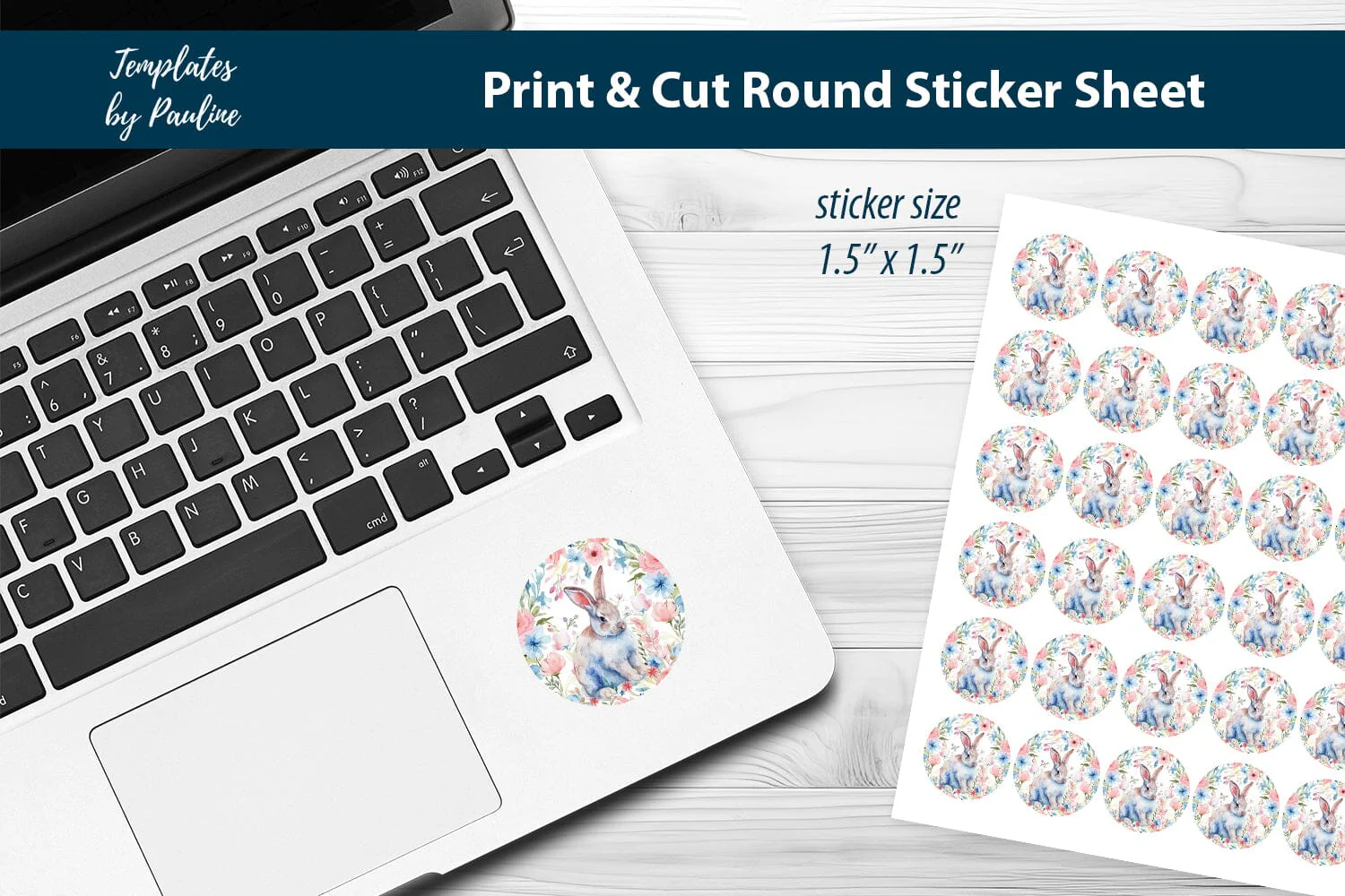 Cute Easter Bunny Round Sticker Sheet, Easter Digital Sticker - Image 3