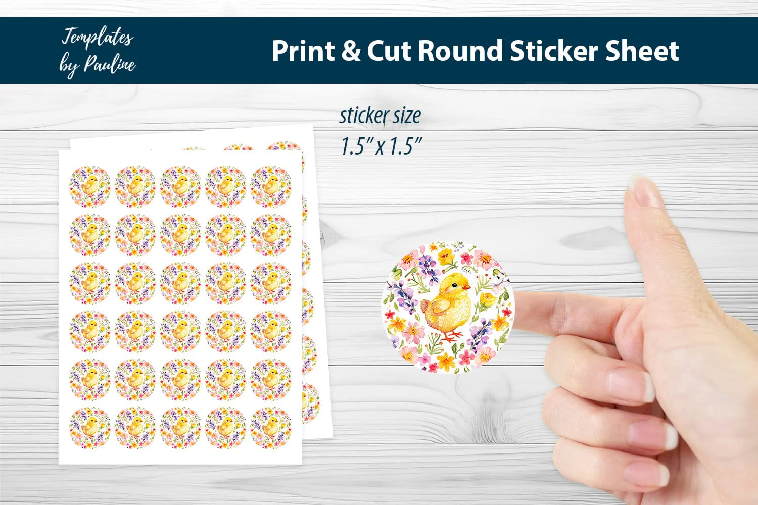Cute Easter Chick Round Sticker Sheet, Easter Digital Sticker