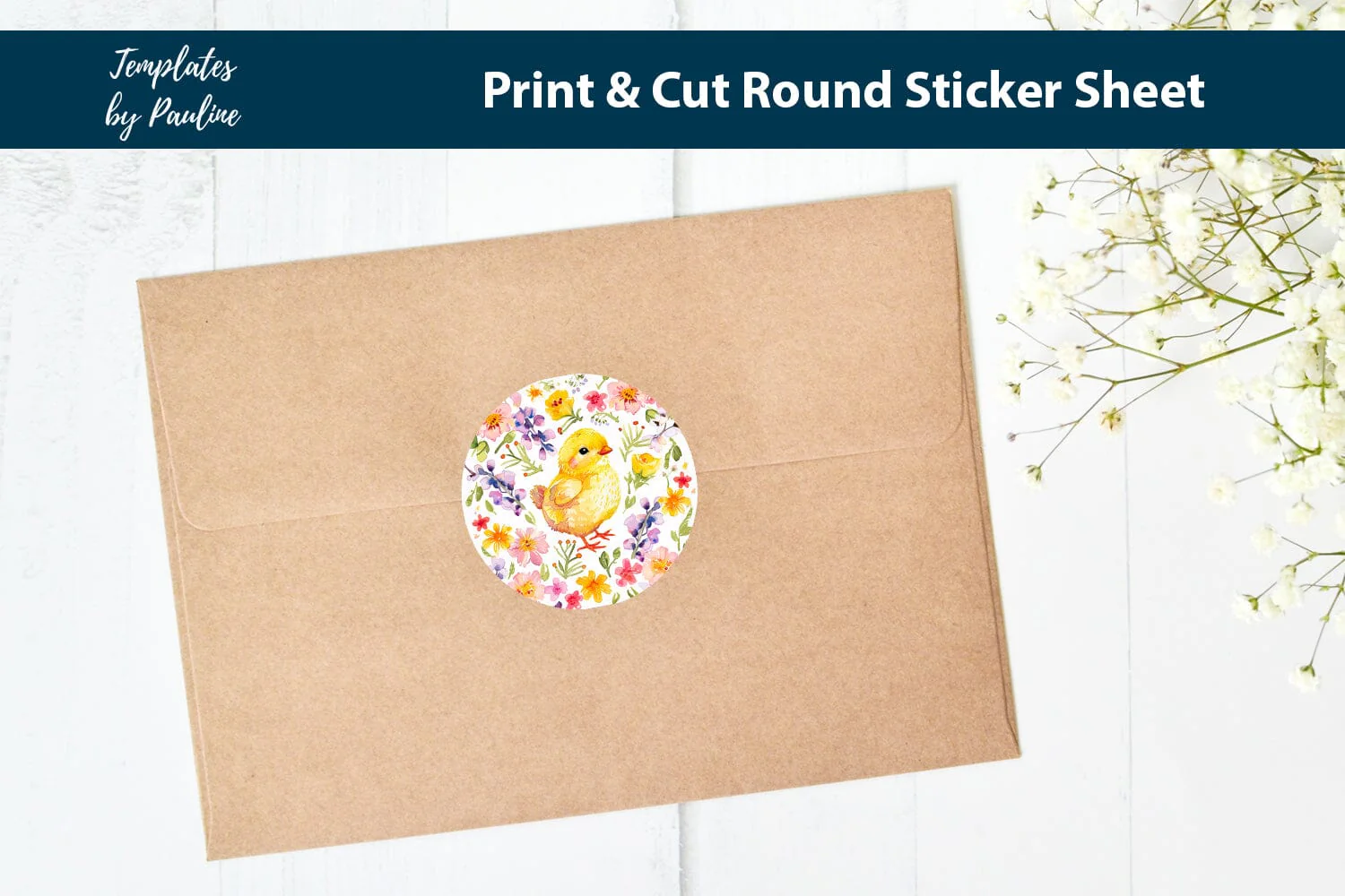 Cute Easter Chick Round Sticker Sheet, Easter Digital Sticker - Image 2