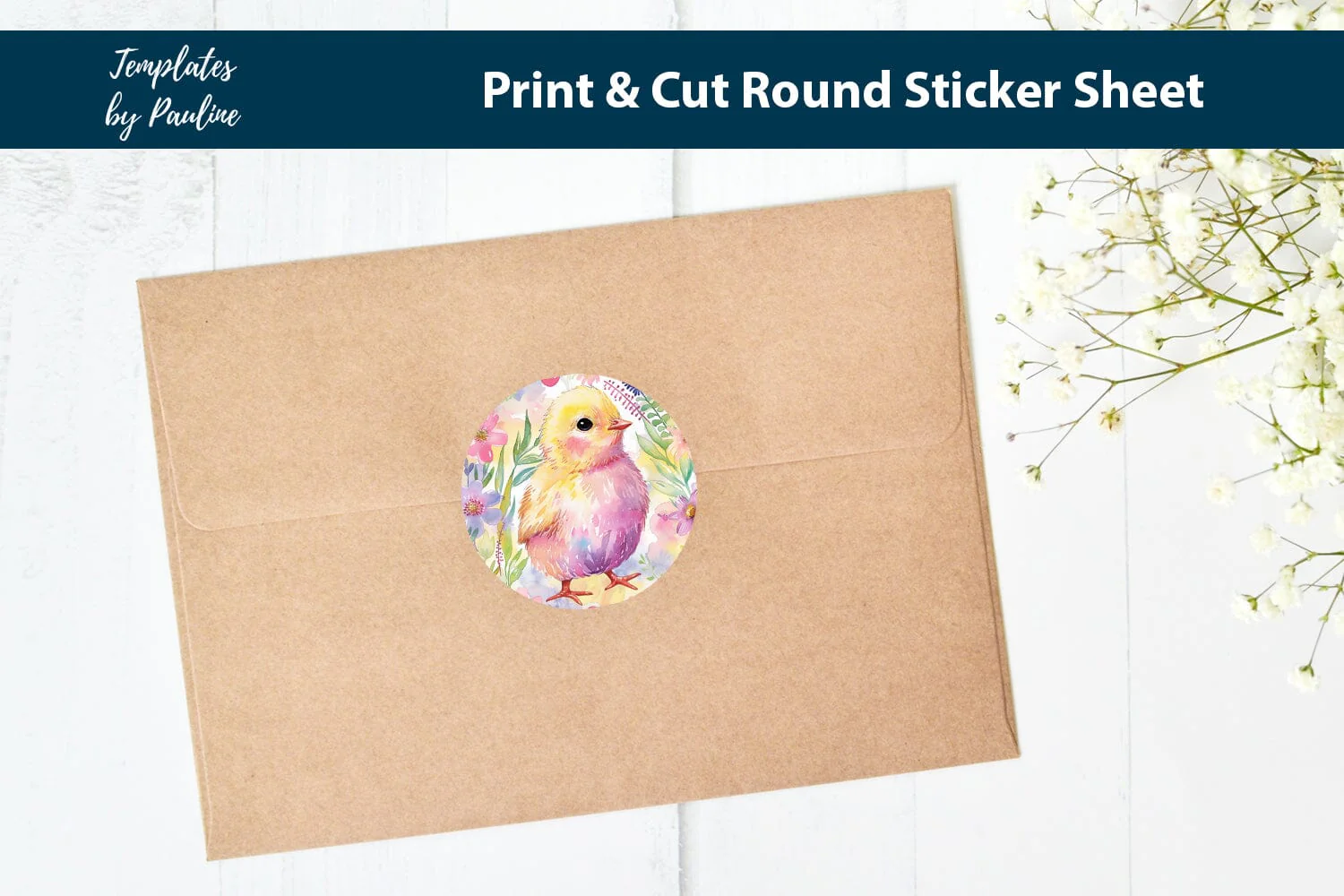 Cute Easter Chick Round Sticker Sheet, Easter Digital Sticker - Image 2