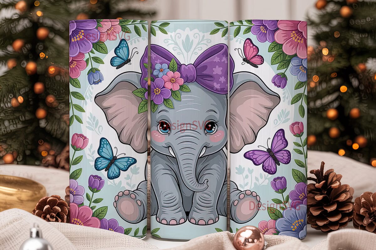 Cute Elephant with Bow 20oz Tumbler Wrap - Image 2