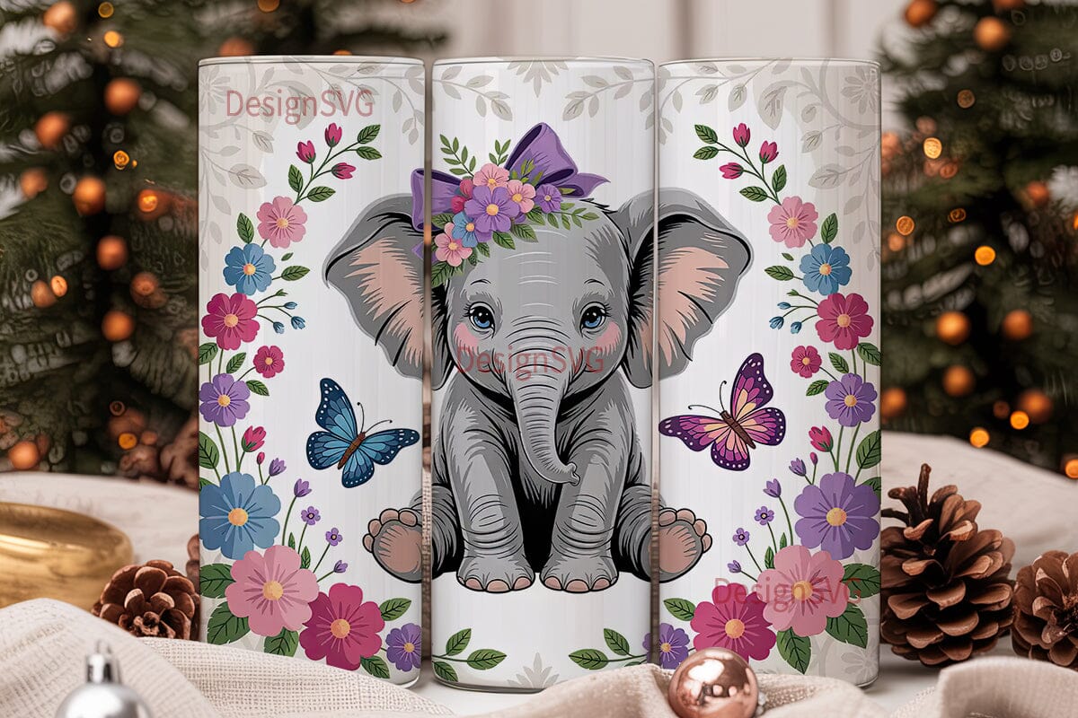 Cute Elephant with Flowers 20oz Tumbler - Image 2