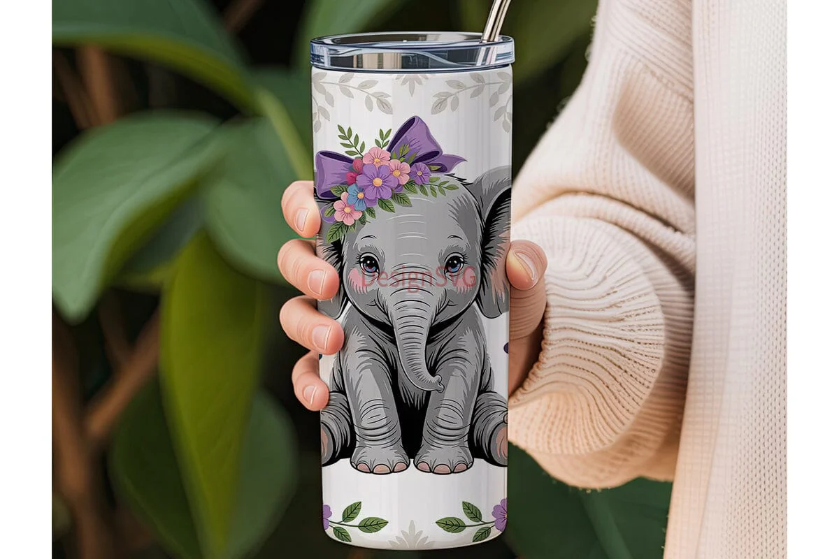 Cute Elephant with Flowers 20oz Tumbler - Image 3