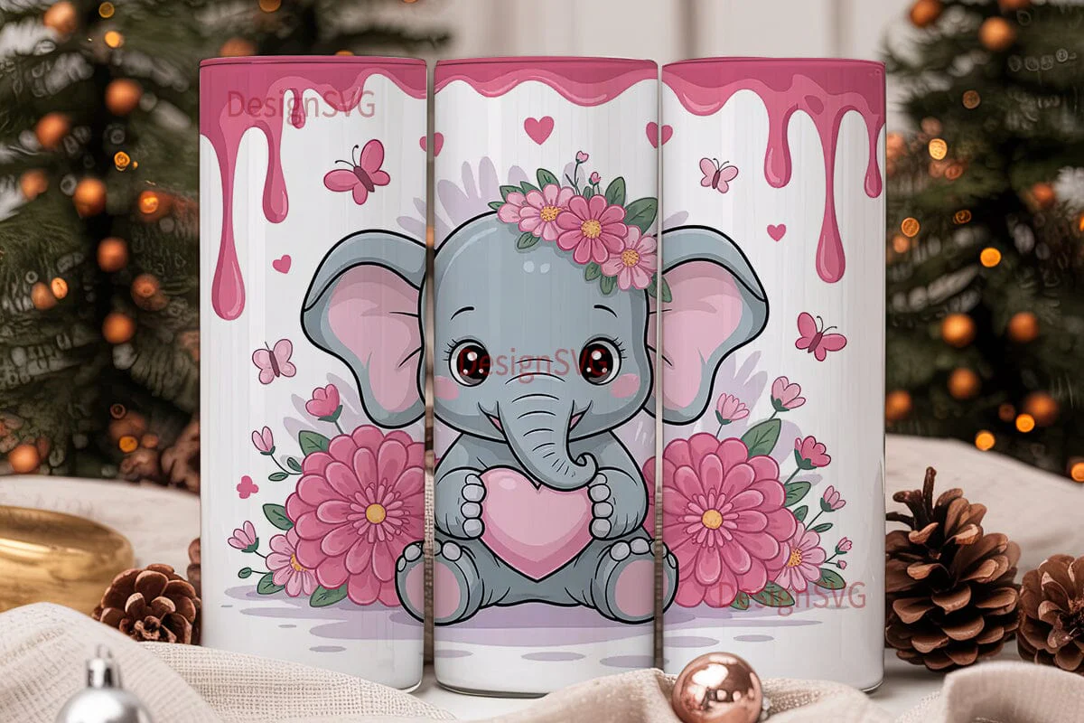 Cute Elephant with Heart 20oz Tumbler - Image 2