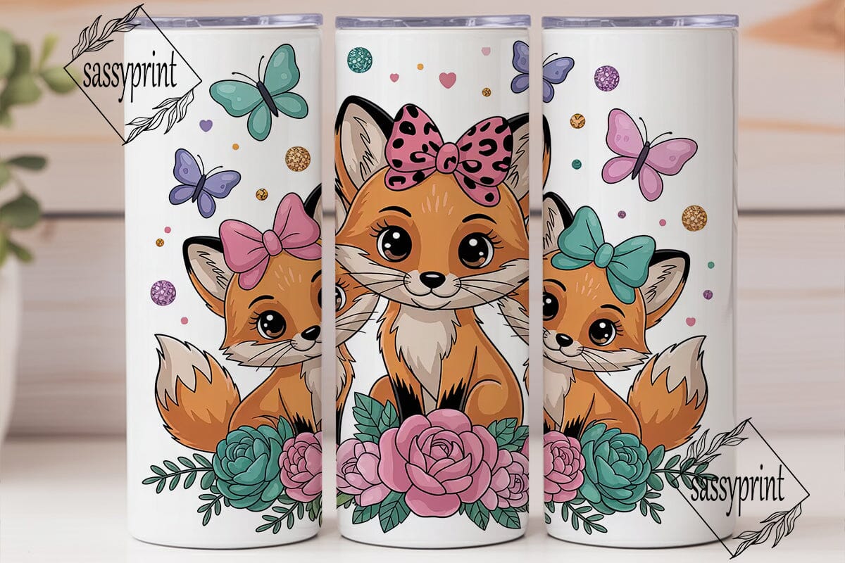 Cute Foxes Floral 20oz Tumbler Wrap - Image 2