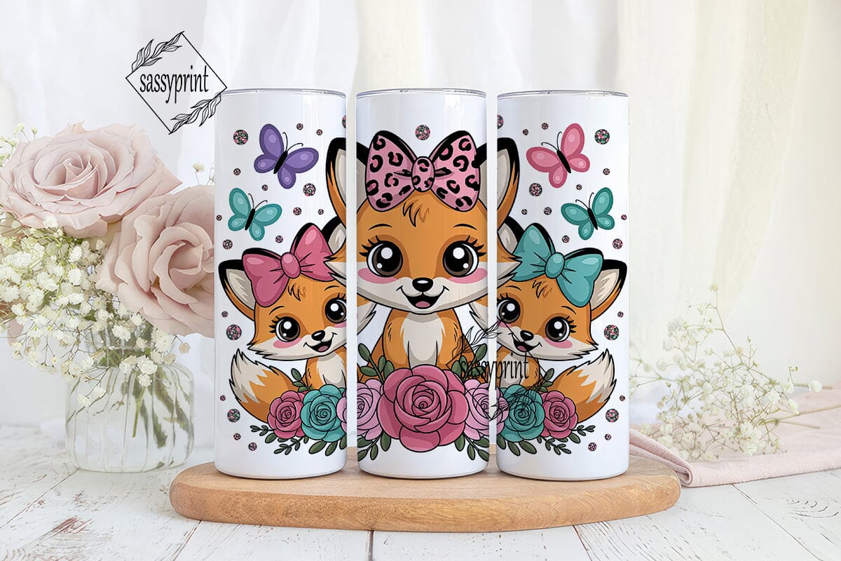 Cute Foxes Floral 20oz Tumbler Wrap