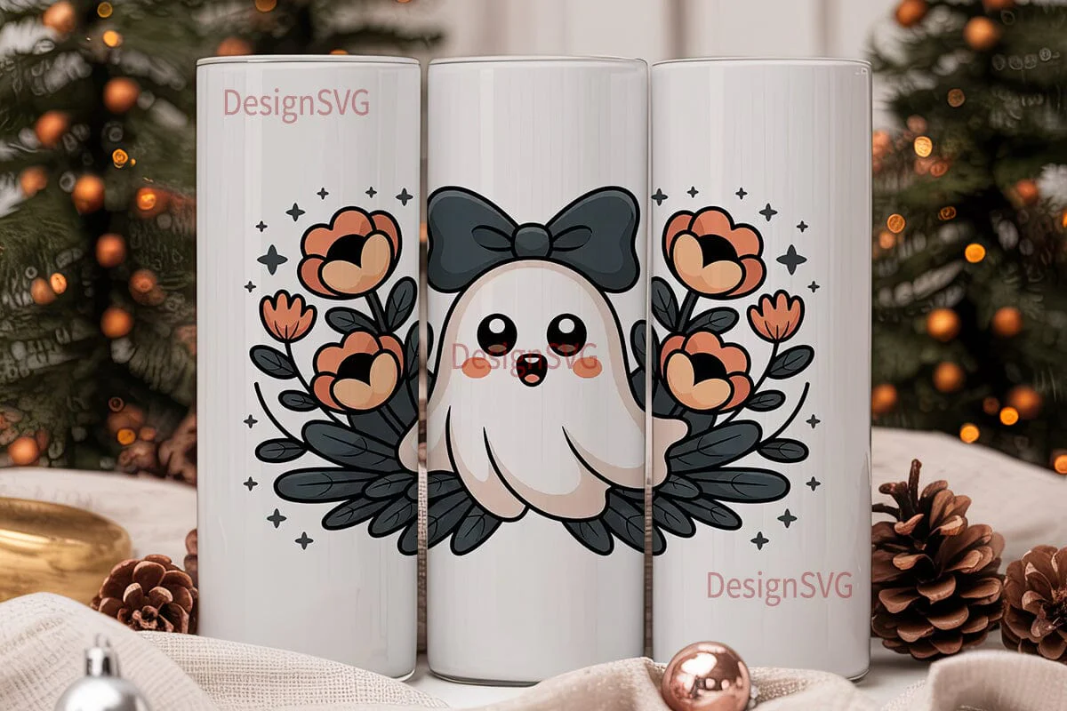 Cute Ghost Halloween 20oz Tumbler Wrap - Image 2