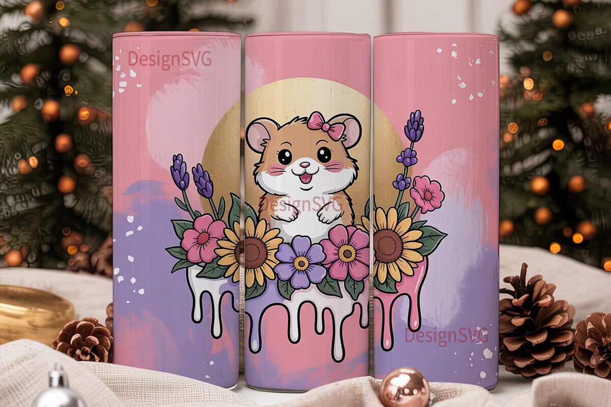 Cute Hamster Floral 20oz Tumbler Wrap - Image 2