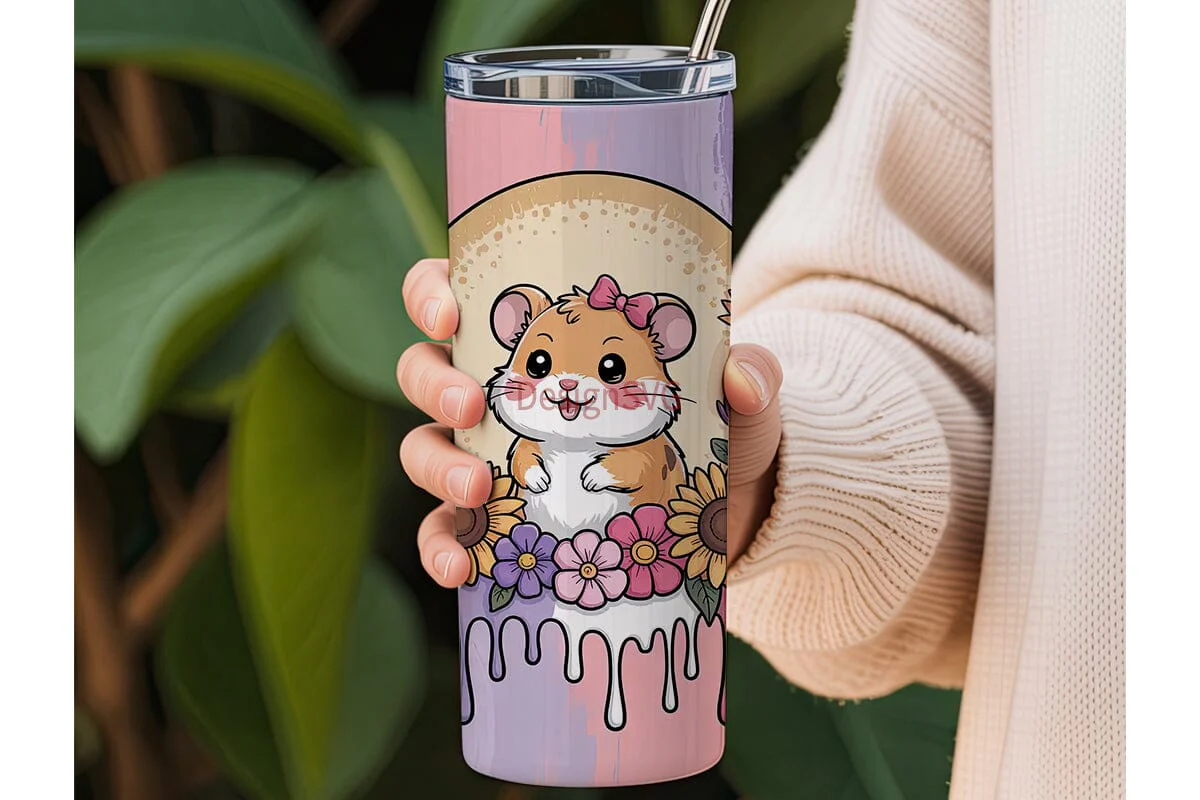 Cute Hamster Floral 20oz Tumbler Wrap - Image 3