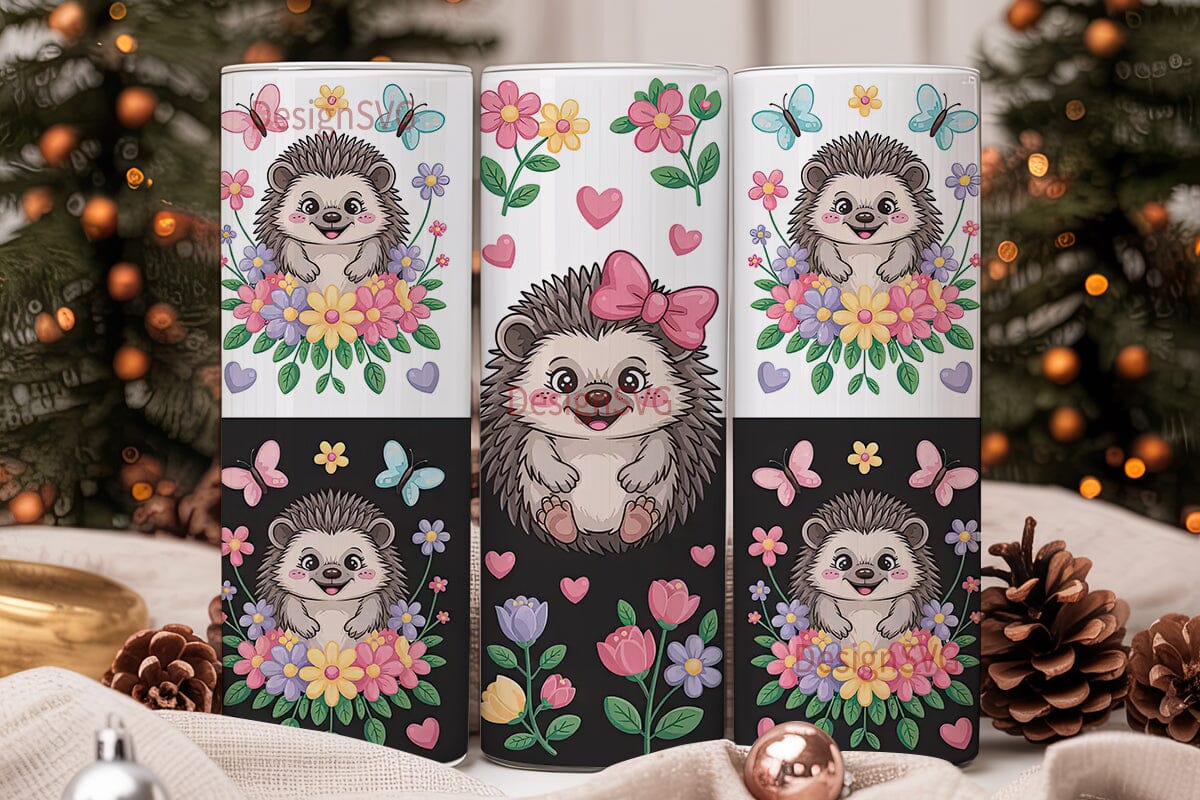 Cute Hedgehog Floral 20oz Tumbler Wrap - Image 2
