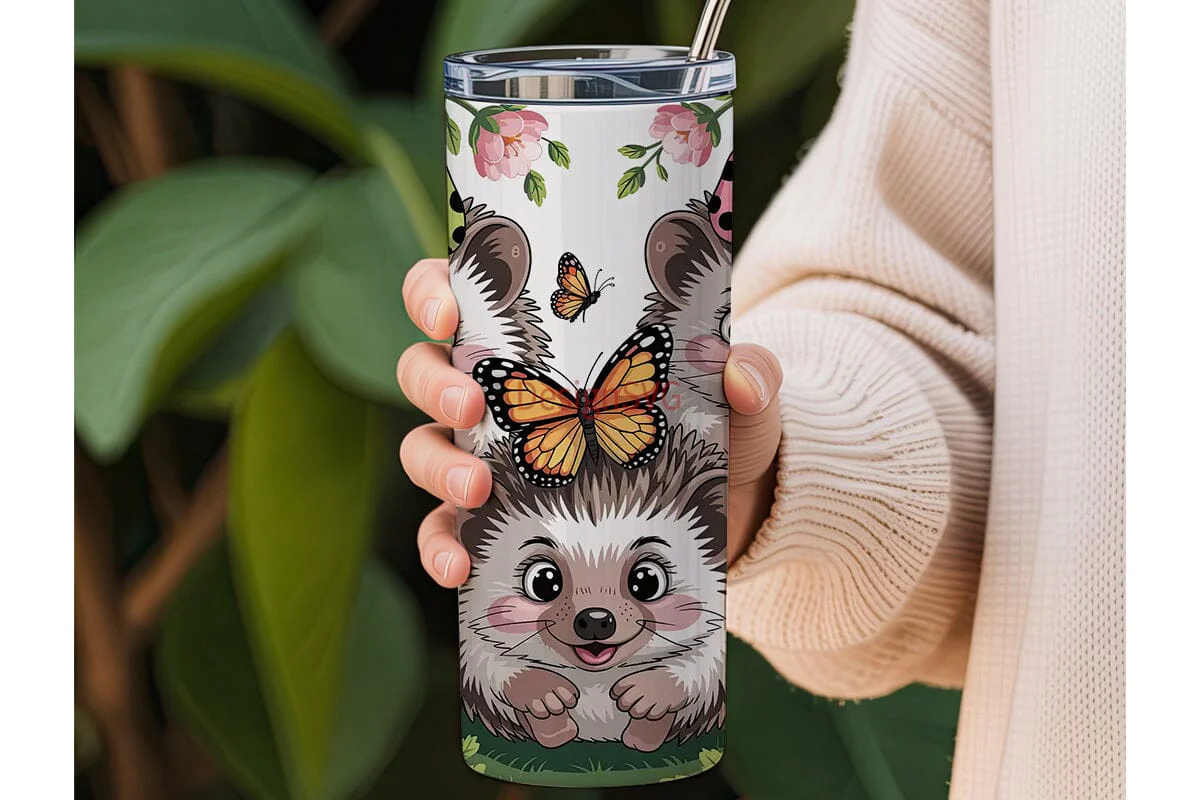 Cute Hedgehog Floral 20oz Tumbler Wrap - Image 3