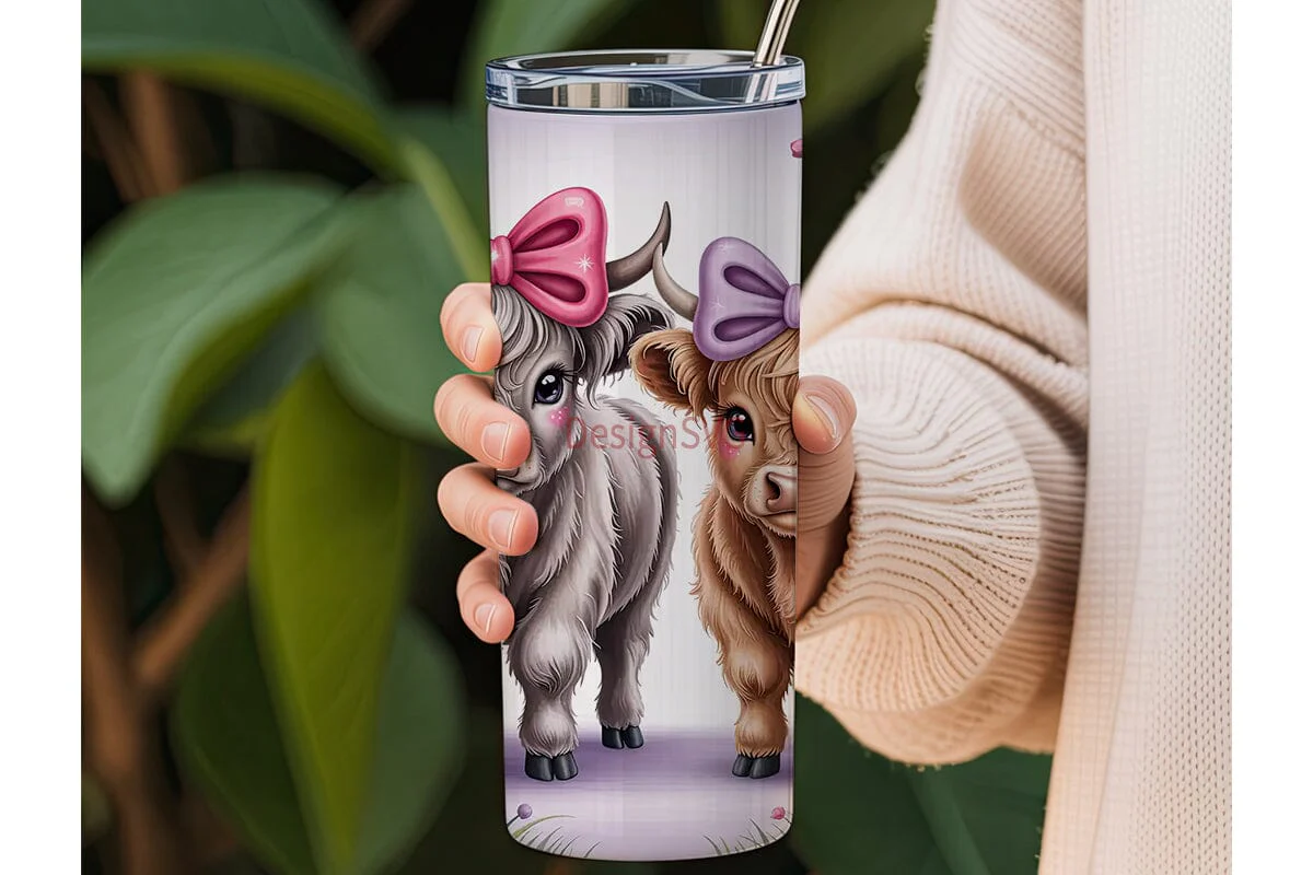Cute Highland Calves 20oz Tumbler Wrap - Image 3