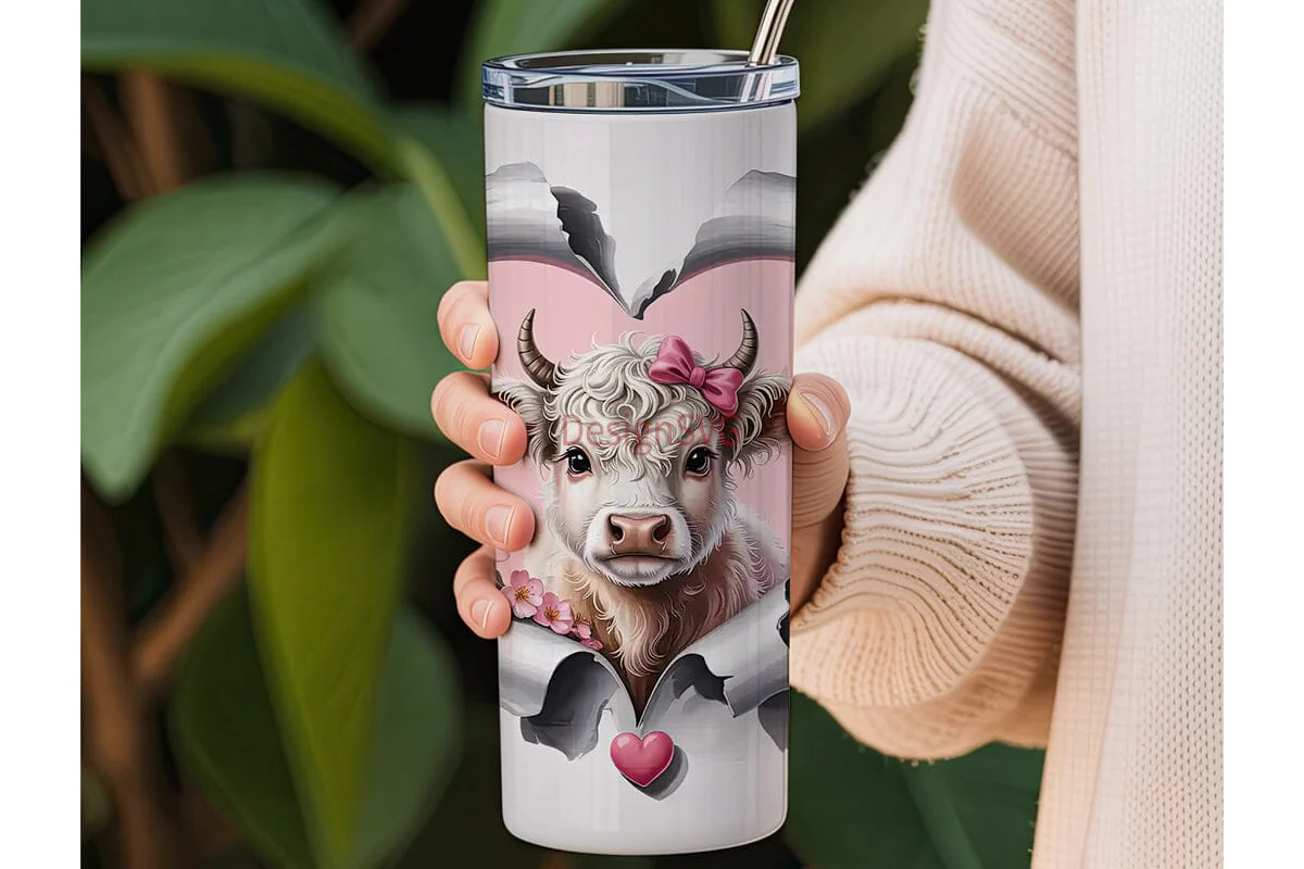 Cute Highland Cow Calf 20oz Tumbler - Image 3