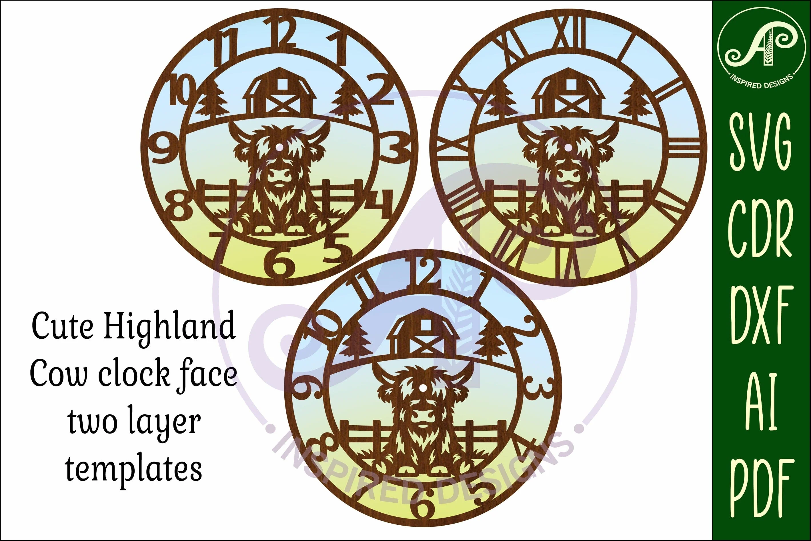 Cute Highland Cow clock wall clock laser cut file - Image 4