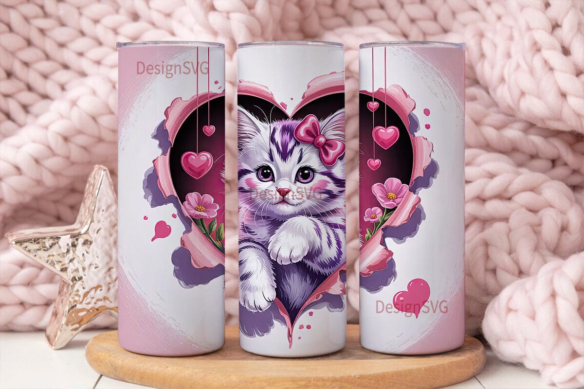 Cute Kitten Heart 20oz Tumbler Design