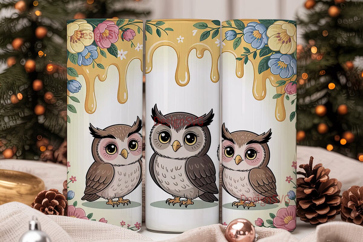 Cute Owls & Flowers 20oz Tumbler Wrap - Image 2