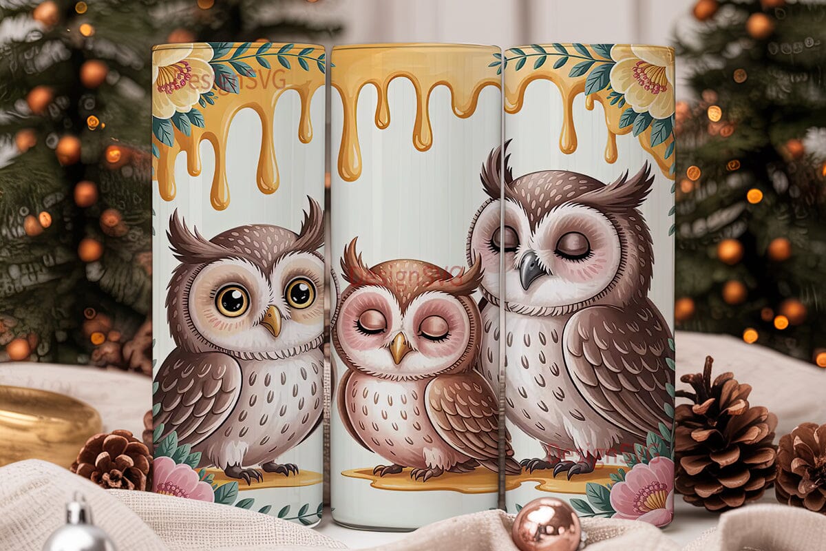 Cute Owls & Flowers 20oz Tumbler Wrap - Image 2