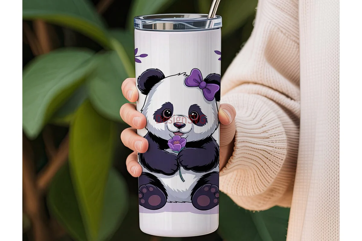Cute Panda with Flowers 20oz Tumbler - Image 3