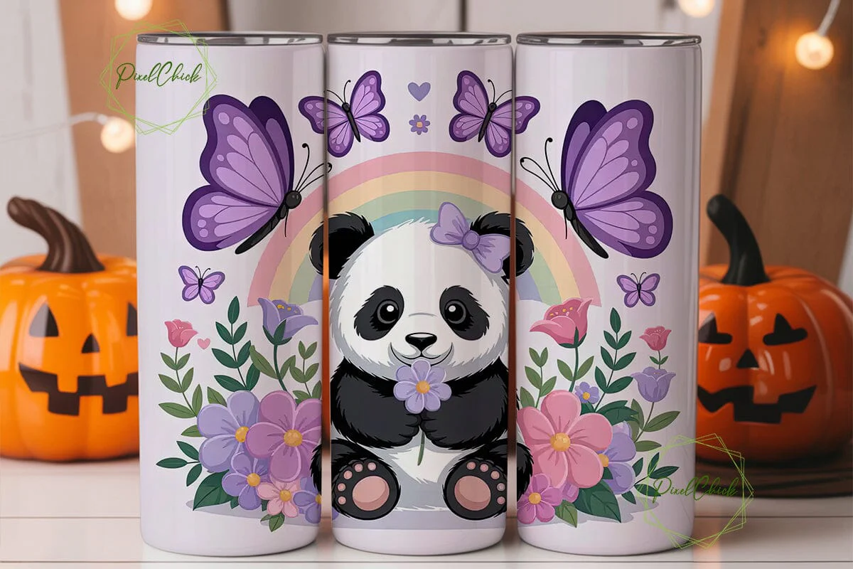 Cute Panda with Flowers 20oz Tumbler - Image 2