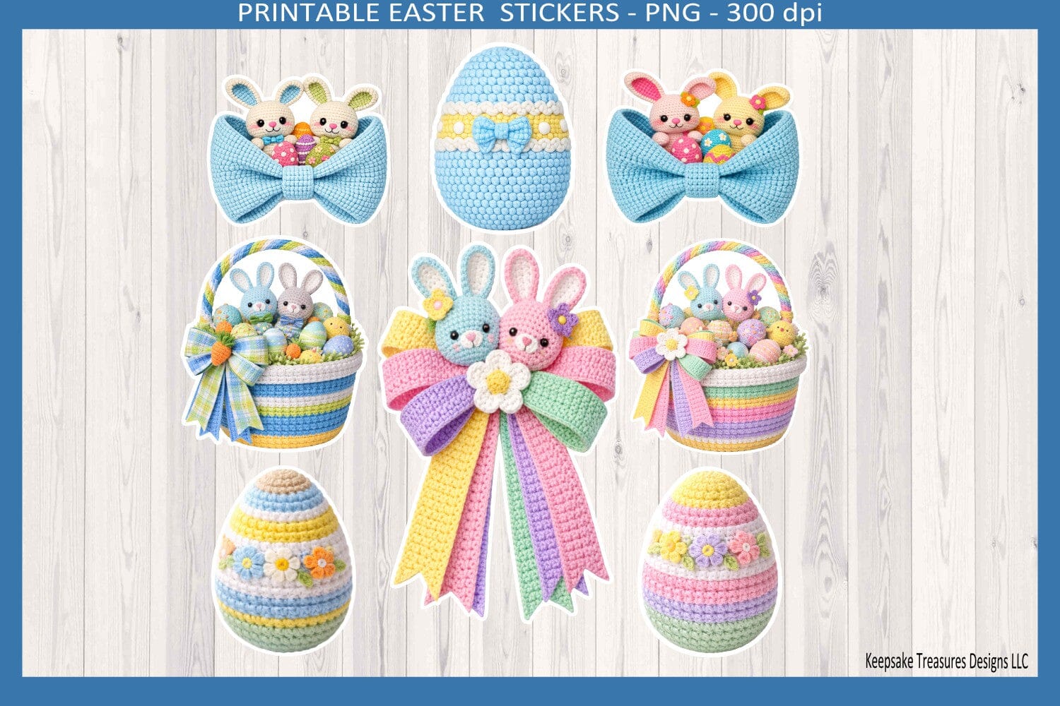 Cute Pastel Crochet Easter Stickers, 8x11 Png Printable Sheets and Individual Png - Image 3