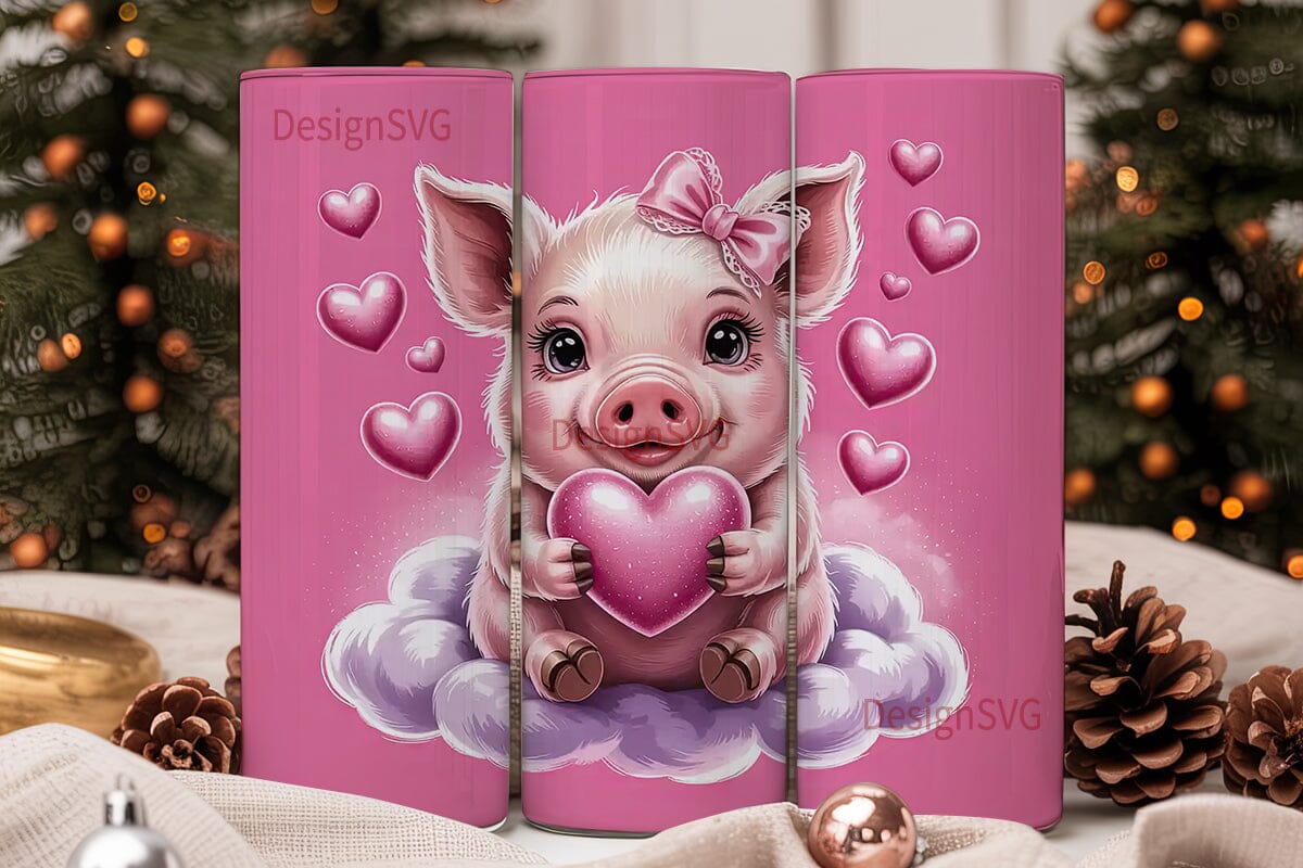 Cute Pig with Heart 20oz Tumbler Wrap - Image 2