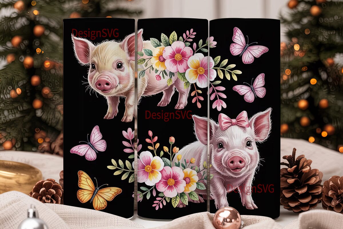 Cute Piglet Floral Tumbler Wrap - Image 2