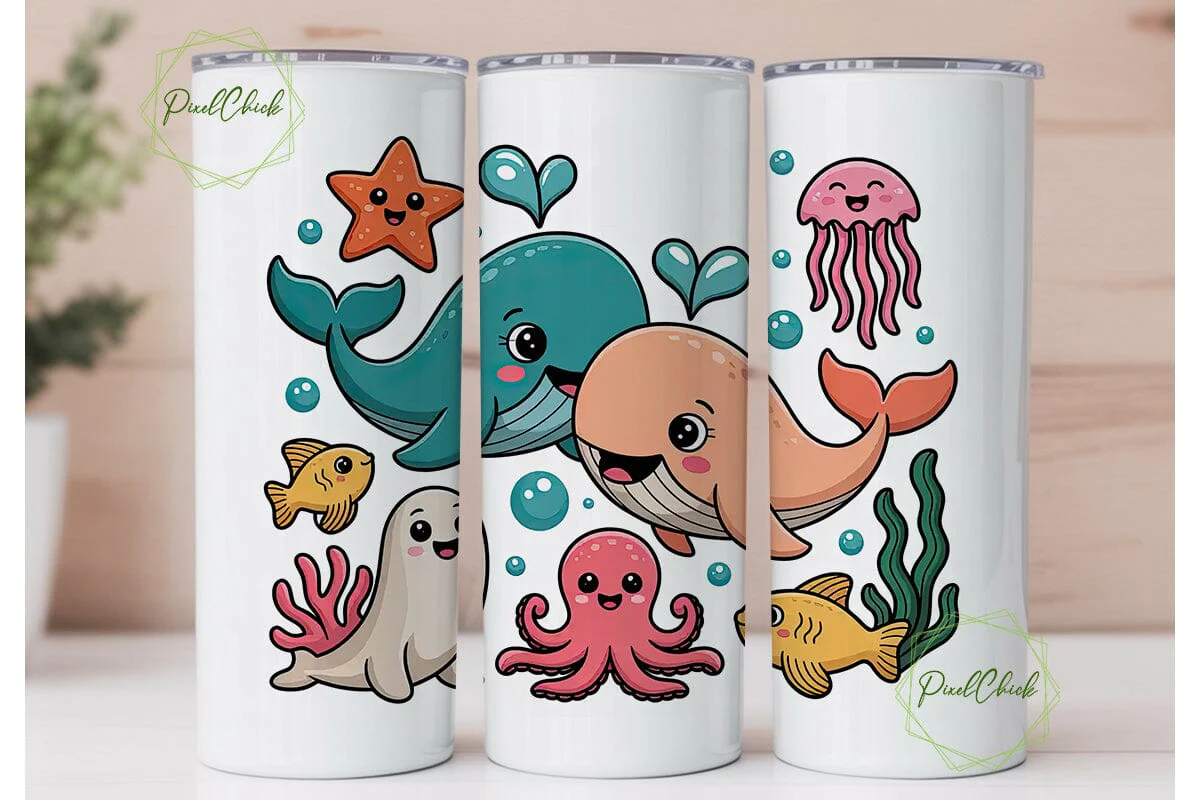 Cute Sea Creatures 20oz Tumbler Wrap - Image 2