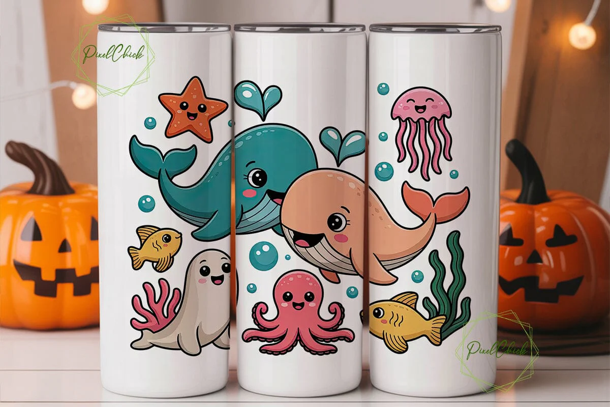 Cute Sea Creatures 20oz Tumbler Wrap - Image 3