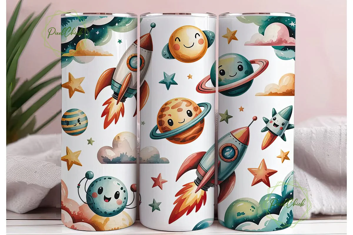 Cute Space Rockets 20oz Tumbler Wrap - Image 3