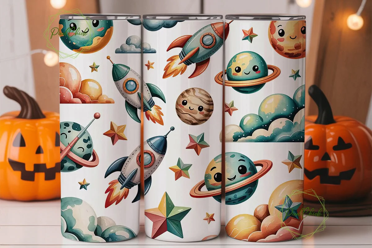 Cute Space Rockets 20oz Tumbler Wrap - Image 2