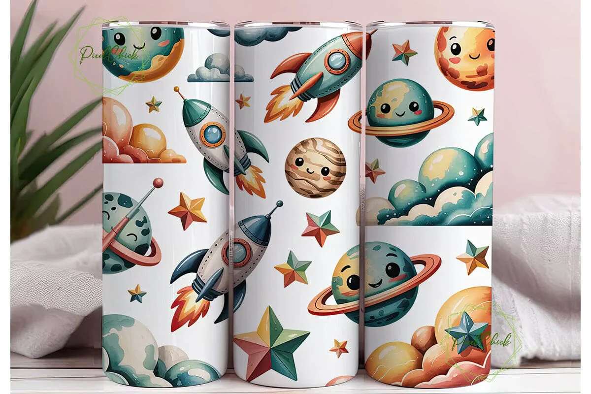 Cute Space Rockets 20oz Tumbler Wrap - Image 3