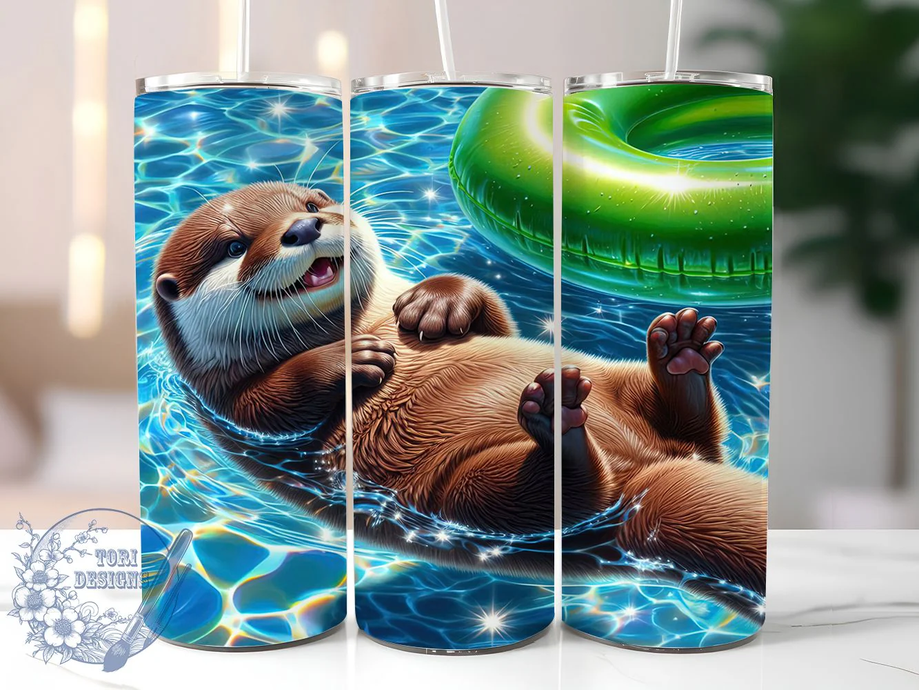 Cute Summer Otter Tumbler, Summer Theme, Beach Vibes, Cute Wildlife Art, Tumbler Wrap, Sublimation Design, 20oz Tumbler, Aquatic Artwork