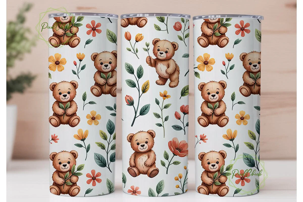 Cute Teddy Bear Tumbler Wrap