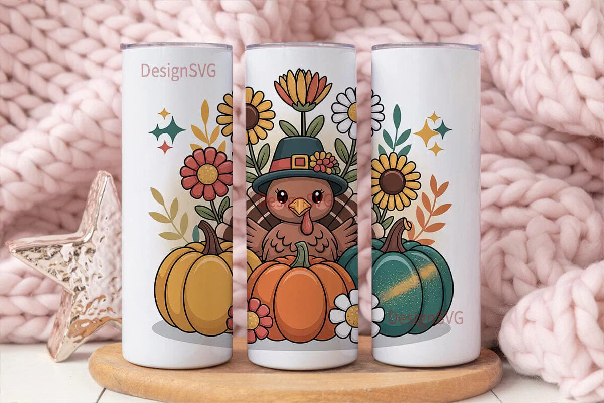 Cute Thanksgiving Turkey Tumbler Wrap