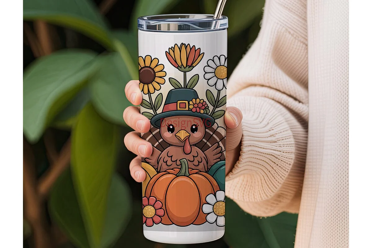 Cute Thanksgiving Turkey Tumbler Wrap - Image 3