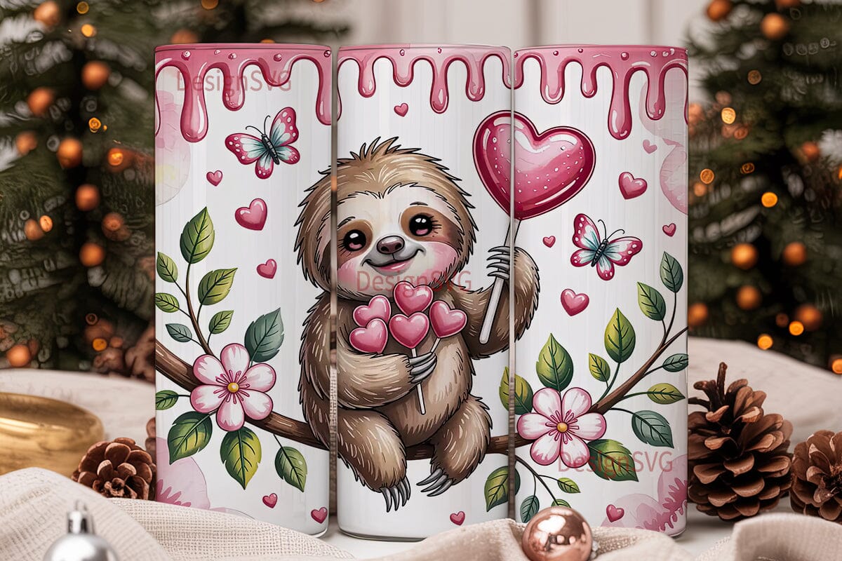 Cute Valentine Sloth 20oz Tumbler Wrap - Image 2