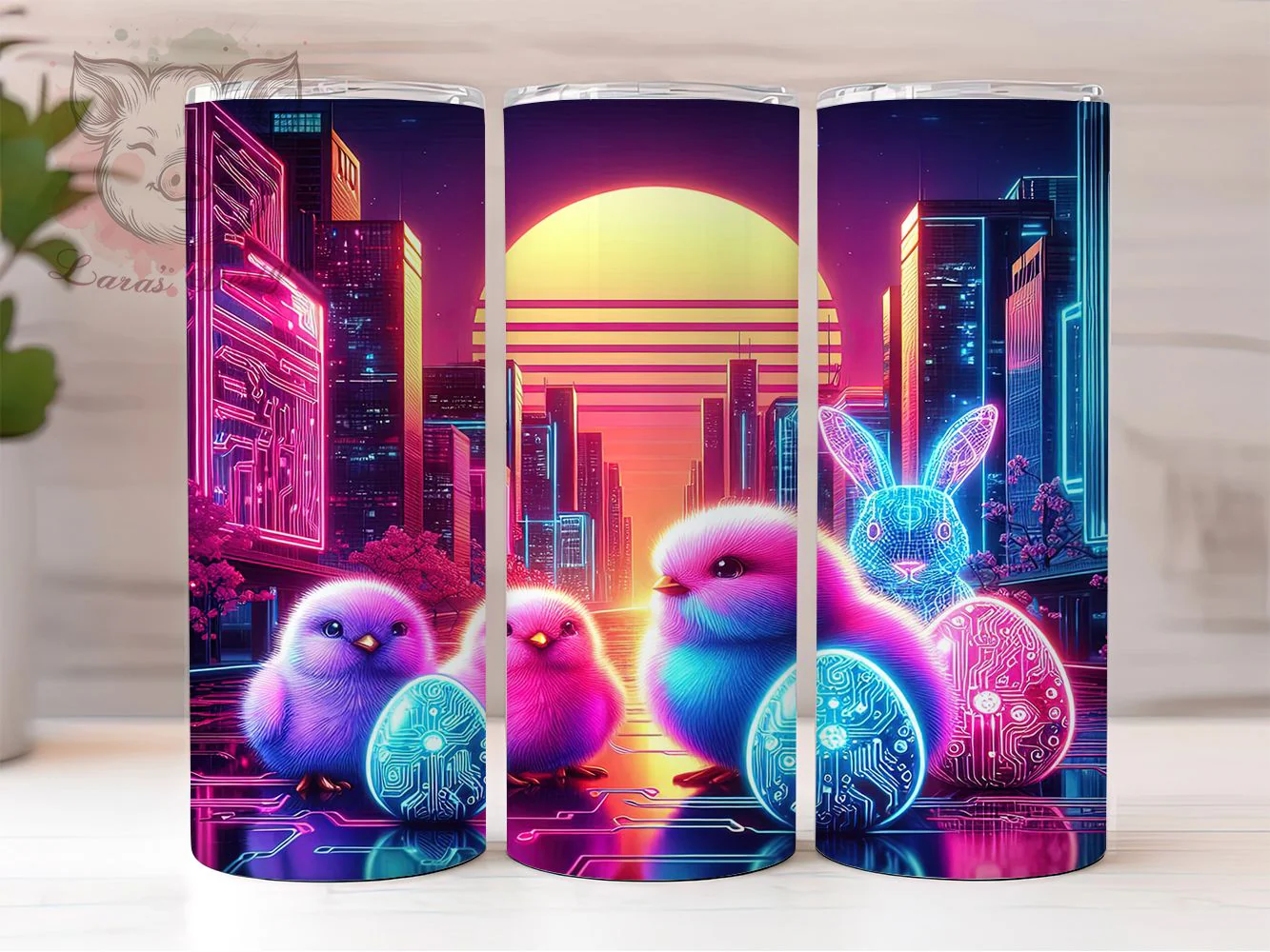 Cyberpunk Neon Easter Bunny Tumbler, Neon Bunny Tumbler, Glowing Chicken Wrap, Futuristic Easter Wrap, Stylish 20oz Wrap, Sublimation Design, Trendy Gift Idea