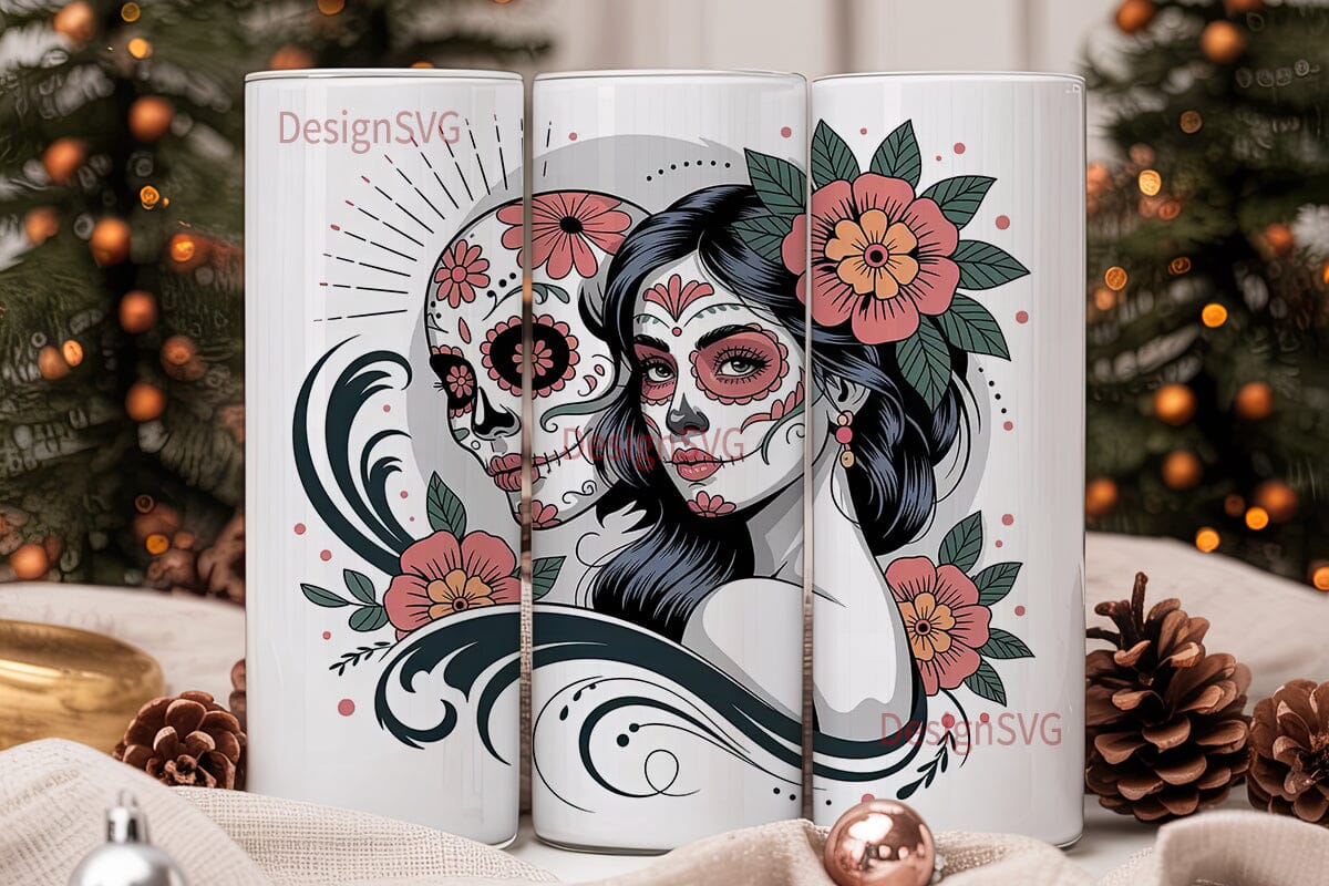 Day of the Dead Floral Skull Tumbler - Image 2