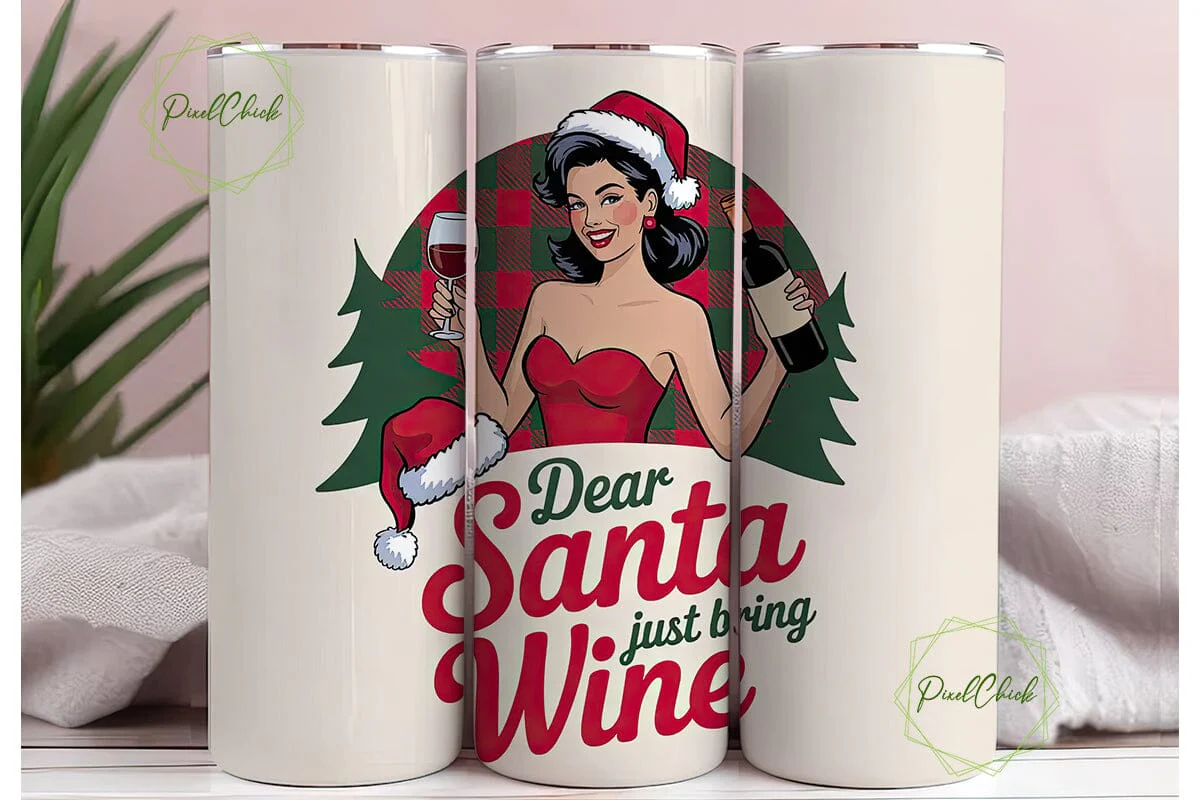 Dear Santa Bring Wine Tumbler Wrap - Image 3