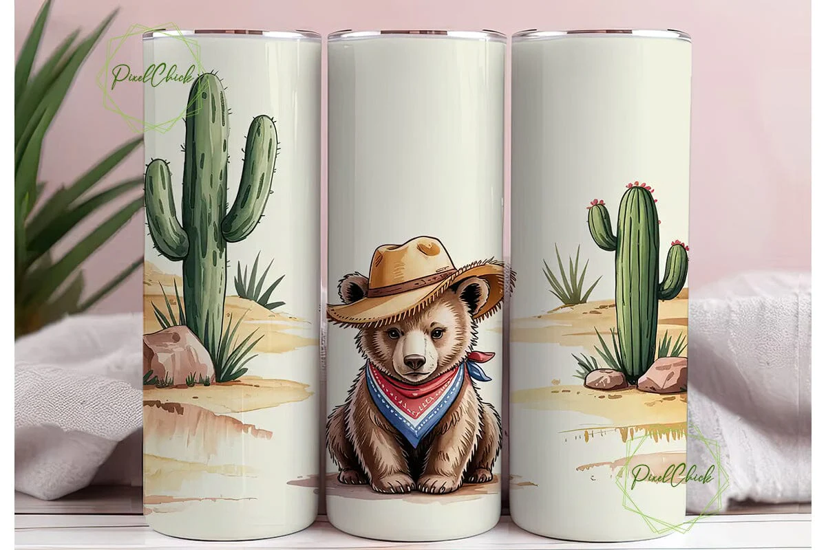 Desert Cowboy Bear 20oz Tumbler Wrap
