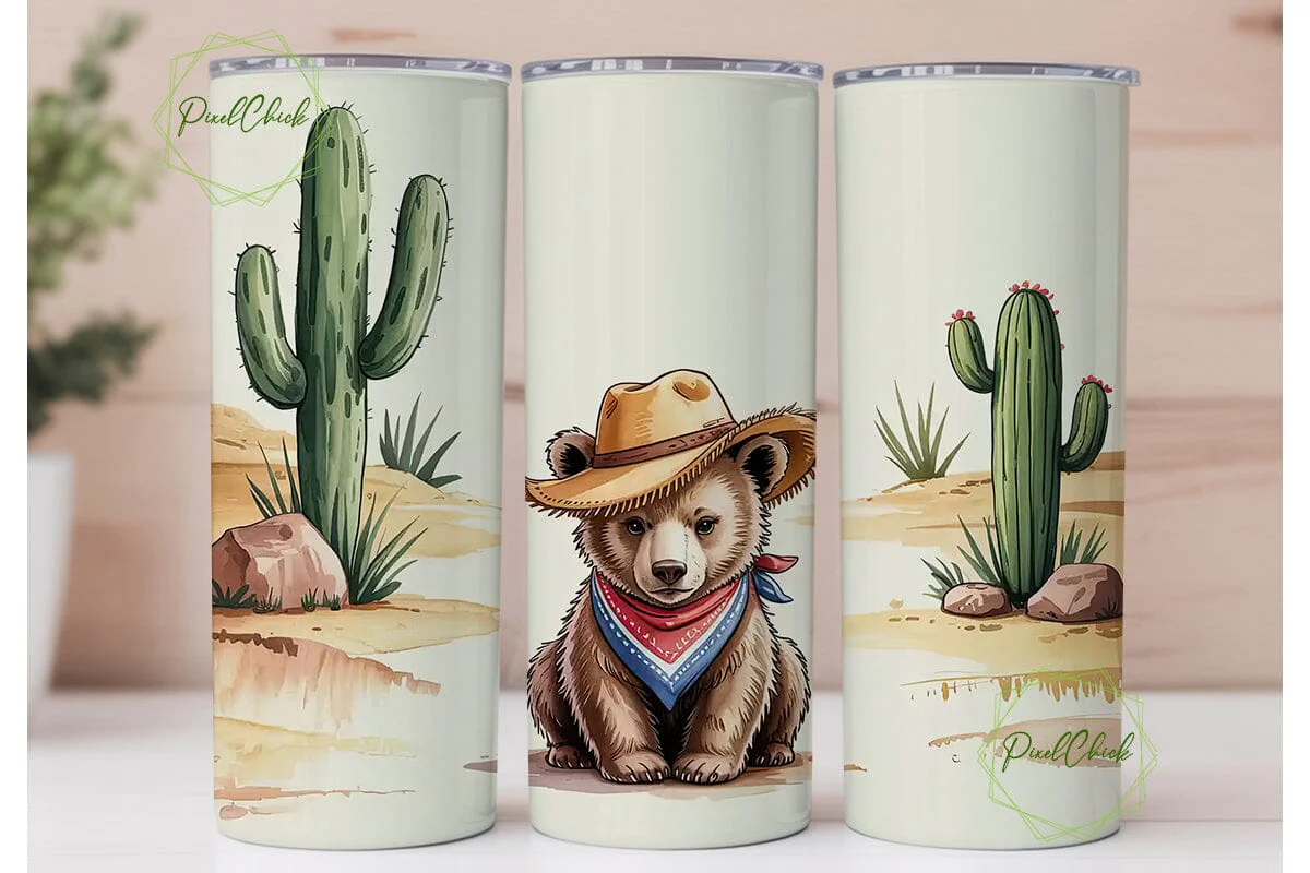 Desert Cowboy Bear 20oz Tumbler Wrap - Image 2