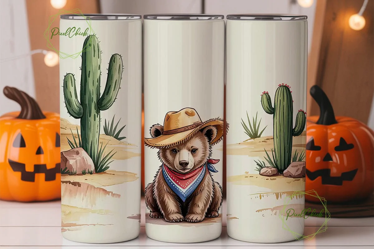 Desert Cowboy Bear 20oz Tumbler Wrap - Image 3