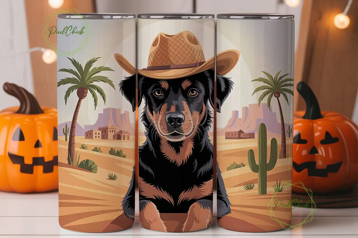 Desert Cowboy Dog 20oz Tumbler Wrap - Image 3