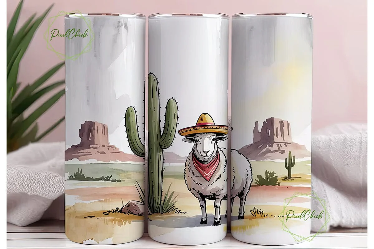 Desert Sheep Sombrero 20oz Tumbler Wrap