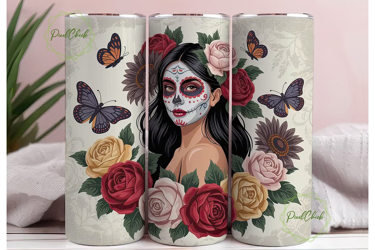 Dia de los Muertos Floral Skull Tumbler