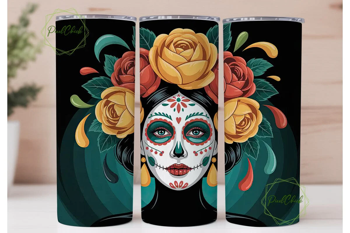 Dia De Los Muertos Floral Skull Tumbler - Image 2