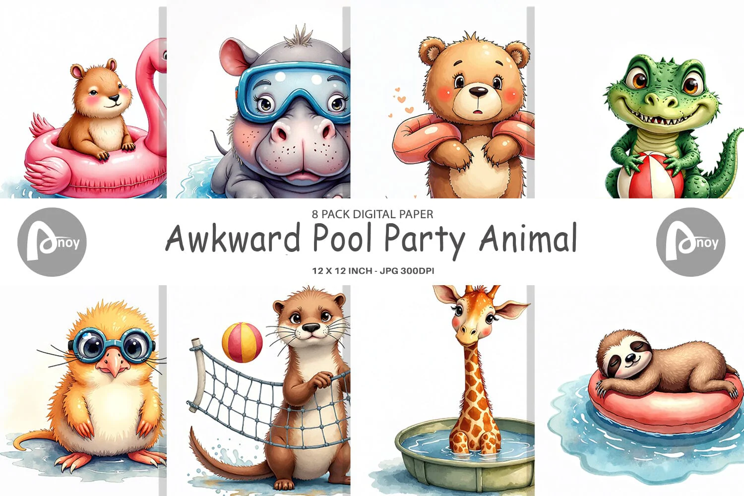 Digital Paper Awkward Pool Animals