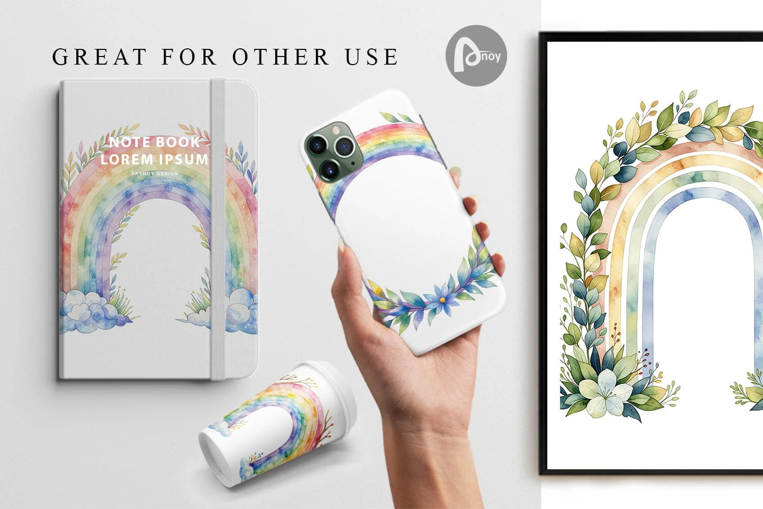 Digital Paper Botanical Boho Rainbow - Image 3